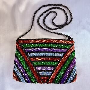 La Regale Sequin Beaded Evening Bag Purse Handmade Macau Vintage 70’s-80s Disco